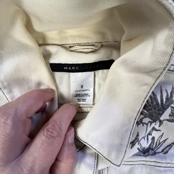 Marc Jacobs Denim Jacket Medium 2002 Archive Graphic Sketch Off White Y2K Jean - Picture 10 of 16